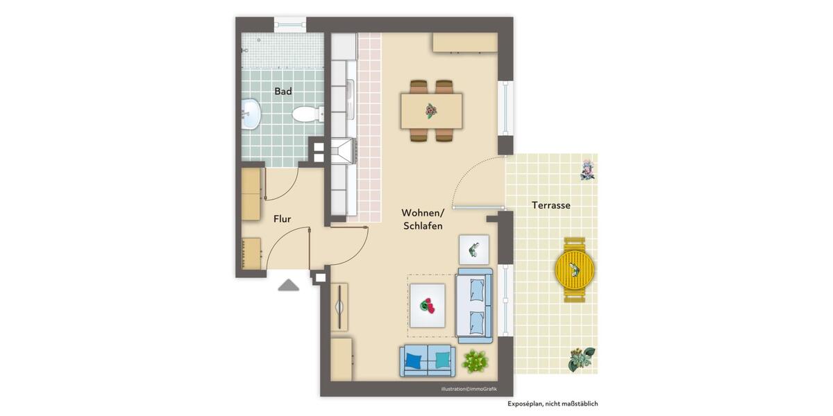Erdgeschoßwohnung Münster Berg Fidel - 1 Zimmer, 38 m&sup2;, 735&euro; | Angebot:27623760